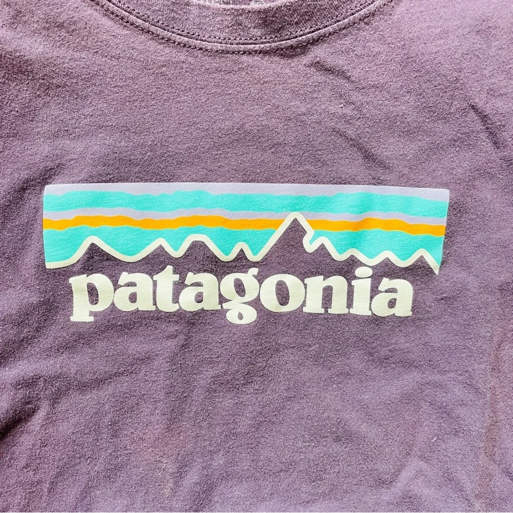 Patagonia Violet Purple Tee Vibrant Logo Small Organic Cotton Regular Fit - Picture 2 of 7